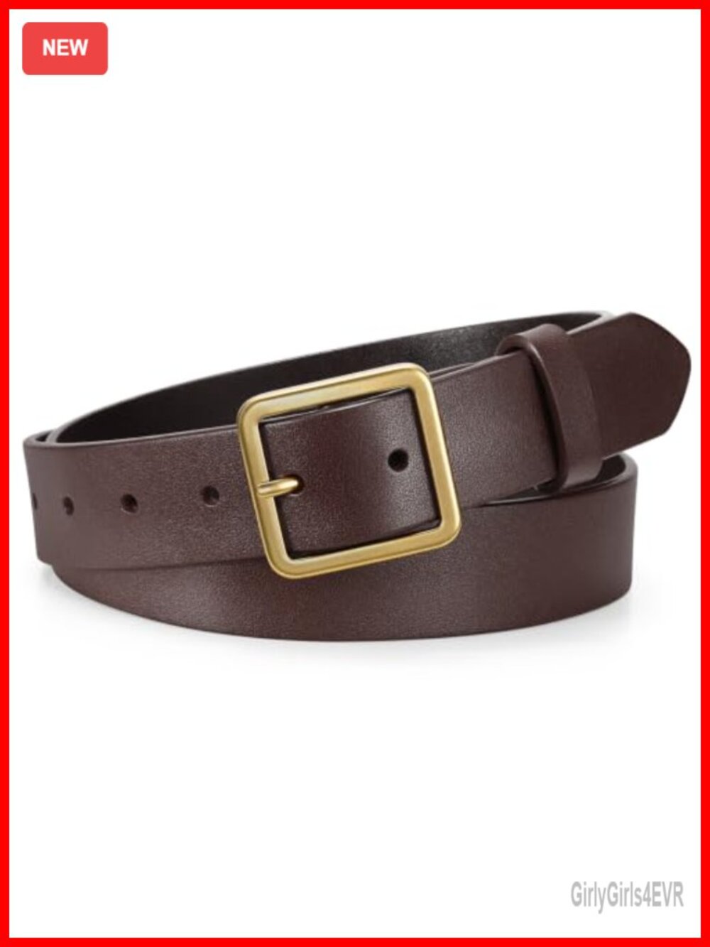 Full Grain Leather Belt 1.3" Vintage Square Buckle Adjustable Jeans Belt